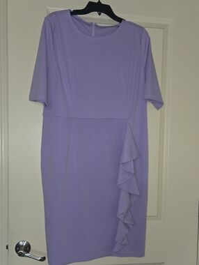 Women's Vintage Short Sleeve Lavender Falbala Fold Slim Fit Pencil Dress